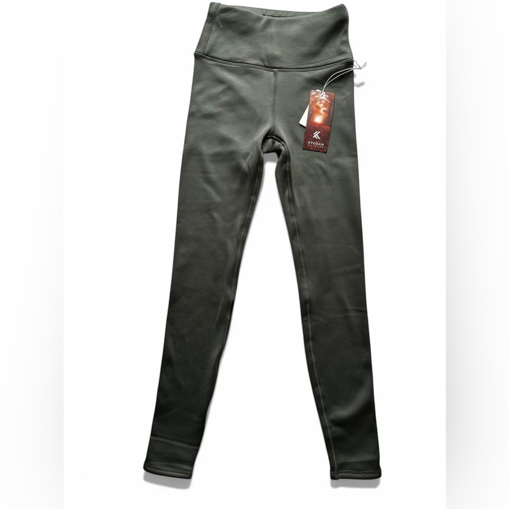 Kyodan Outdoor Leggings Women XS Petite Green Fleece Lined High Rise NWT